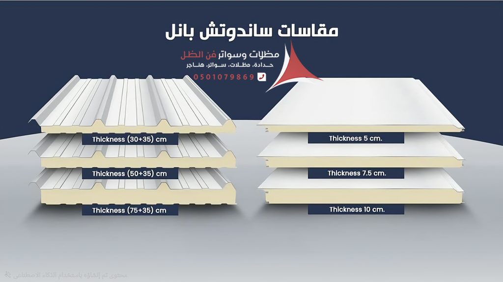 مقاسات وسماكة ألواح الساندوتش بانل
